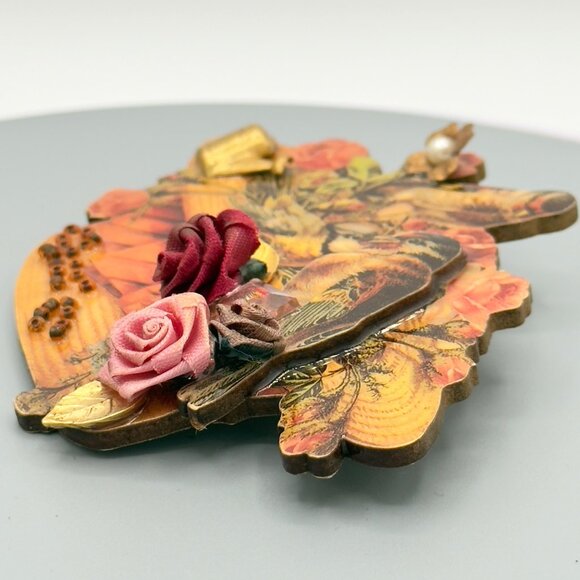 Vtg Avant Garde Creations By Frances Handcrafted Wooden Bird Flower Brooch - Picture 3 of 14